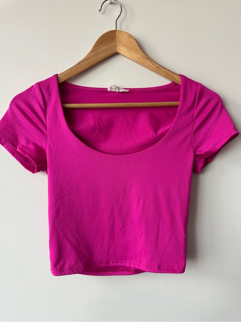Live In The Moment Hot Pink Scoop Neck Short Sleeve Crop Top Women Extra Small X